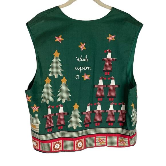 Vintage Handmade Christmas snap front vest Santa Claus Christmas Tree - Picture 4 of 5